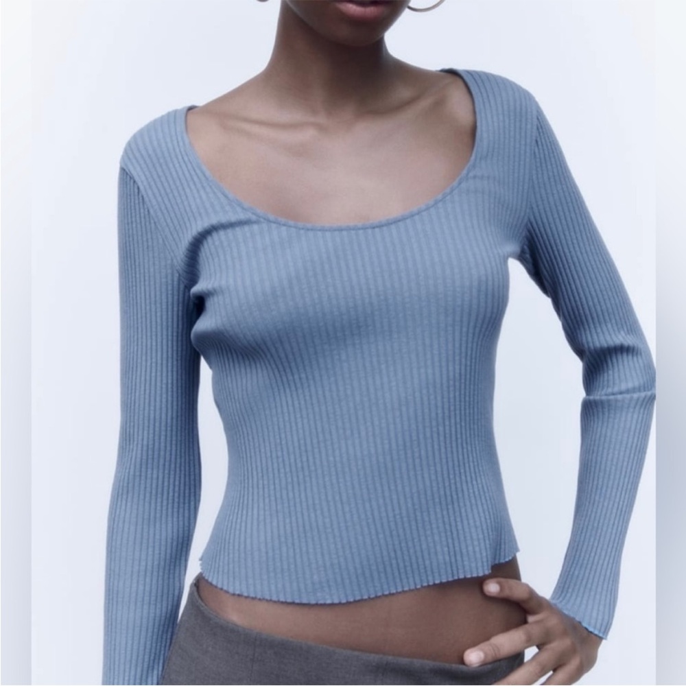 zara long sleeve top in blue